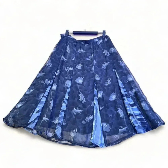 Coldwater Creek Womens Silk Blend Floral Flare Skirt Sz M 10-12 Elegant - Picture 2 of 11